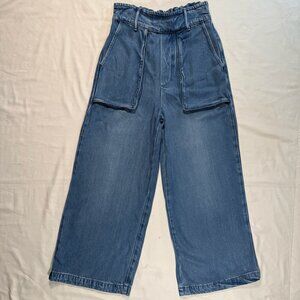 YFB Young Fabulous & Broke Blue Pull On High Waist Wide Leg Crop Jeans Size M